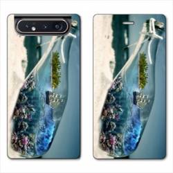 Housse cuir portefeuille Samsung Galaxy A80 Mer Bouteille