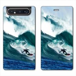 Housse cuir portefeuille Samsung Galaxy A80 Surf vague