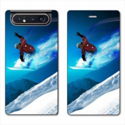 Housse cuir portefeuille Samsung Galaxy A80 Snowboard saut