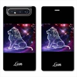 Housse cuir portefeuille Samsung Galaxy A80 signe zodiaque Lion2
