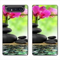 Housse cuir portefeuille Samsung Galaxy A80 orchidee eau