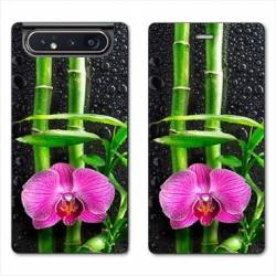Housse cuir portefeuille Samsung Galaxy A80 orchidee bambou