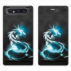 Housse cuir portefeuille Samsung Galaxy A80 Dragon Bleu
