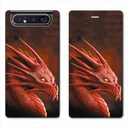 Housse cuir portefeuille Samsung Galaxy A80 Dragon Rouge