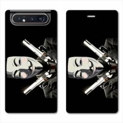 Housse cuir portefeuille Samsung Galaxy A80 Anonymous Gun
