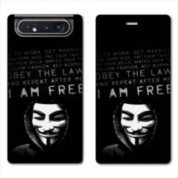 Housse cuir portefeuille Samsung Galaxy A80 Anonymous I am free