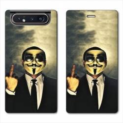 Housse cuir portefeuille Samsung Galaxy A80 Anonymous doigt