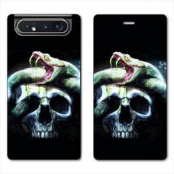 Housse cuir portefeuille Samsung Galaxy A80 serpent crane