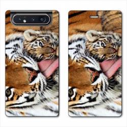 Housse cuir portefeuille Samsung Galaxy A80 œil tigre