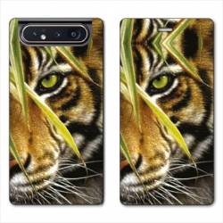 Housse cuir portefeuille Samsung Galaxy A80 bebe tigre