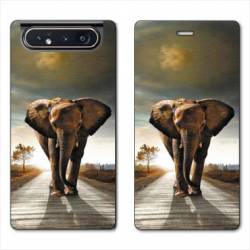 Housse cuir portefeuille Samsung Galaxy A80 savane Elephant route