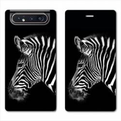 Housse cuir portefeuille Samsung Galaxy A80 savane Zebra