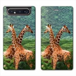 Housse cuir portefeuille Samsung Galaxy A80 savane Girafe Duo