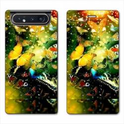 Housse cuir portefeuille Samsung Galaxy A80 papillons papillon jaune