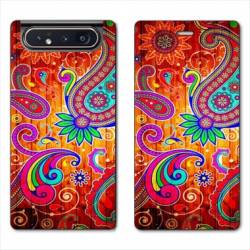 Housse cuir portefeuille Samsung Galaxy A80 fleur psychedelic