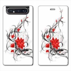 Housse cuir portefeuille Samsung Galaxy A80 fleur épine