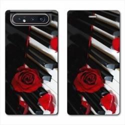 Housse cuir portefeuille Samsung Galaxy A80 Musique Rose Piano