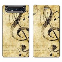 Housse cuir portefeuille Samsung Galaxy A80 Musique clé sol vintage