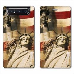 Housse cuir portefeuille Samsung Galaxy A80 Amerique USA Statue liberté