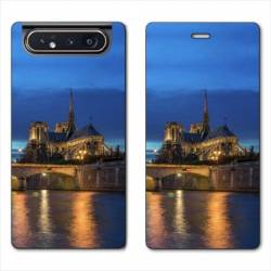 Housse cuir portefeuille Samsung Galaxy A80 France Notre Dame Paris night