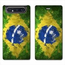 Housse cuir portefeuille Samsung Galaxy A80 Bresil texture