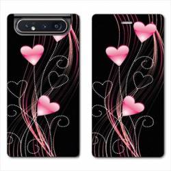 Housse cuir portefeuille Samsung Galaxy A80 Cœur rose Montant