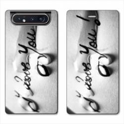 Housse cuir portefeuille Samsung Galaxy A80 I love you larme B