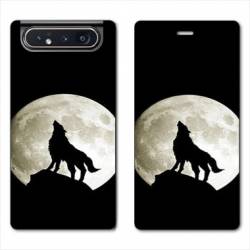 Housse cuir portefeuille Samsung Galaxy A80 Loup Noir