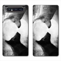 Housse cuir portefeuille Samsung Galaxy A80 Loup Duo