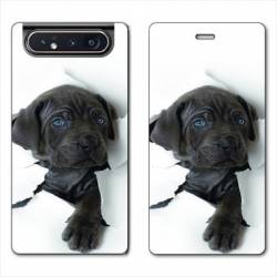 Housse cuir portefeuille Samsung Galaxy A80 Chien noir