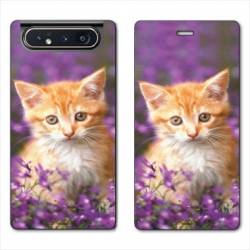 Housse cuir portefeuille Samsung Galaxy A80 Chat Violet