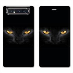 Housse cuir portefeuille Samsung Galaxy A80 Chat Noir
