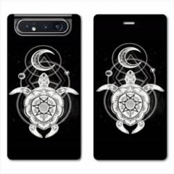 Housse cuir portefeuille Samsung Galaxy A80 Animaux Maori Tortue noir