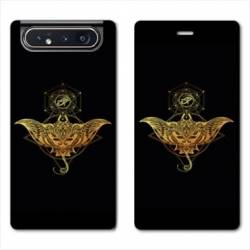 Housse cuir portefeuille Samsung Galaxy A80 Animaux Maori Raie noir