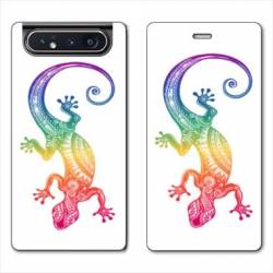 Housse cuir portefeuille Samsung Galaxy A80 Animaux Maori Salamandre color