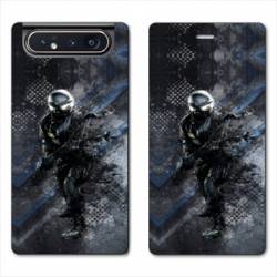 Housse cuir portefeuille Samsung Galaxy A80 police swat