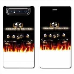 Housse cuir portefeuille Samsung Galaxy A80 pompier soldat