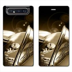 Housse cuir portefeuille Samsung Galaxy A80 pompier casque vintage