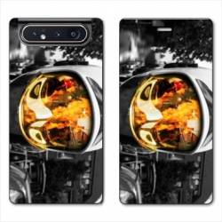 Housse cuir portefeuille Samsung Galaxy A80 pompier casque feu