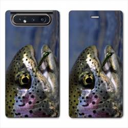 Housse cuir portefeuille Samsung Galaxy A80 peche truite