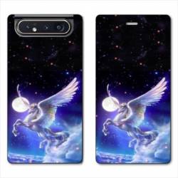 Housse cuir portefeuille Samsung Galaxy A80 Licorne Céleste