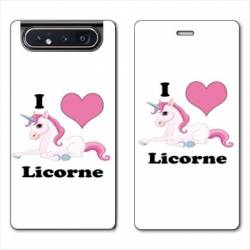 Housse cuir portefeuille Samsung Galaxy A80 Licorne I love FR
