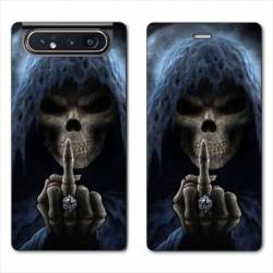 Housse cuir portefeuille Samsung Galaxy A80 tete de mort Doigt