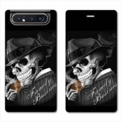 Housse cuir portefeuille Samsung Galaxy A80 tete de mort family business
