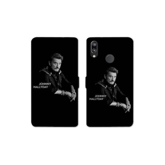 RV Housse cuir portefeuille Huawei P30 LITE Johnny Hallyday Noir