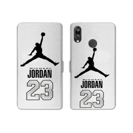 RV Housse cuir portefeuille Huawei P30 LITE Jordan 23 Blanc
