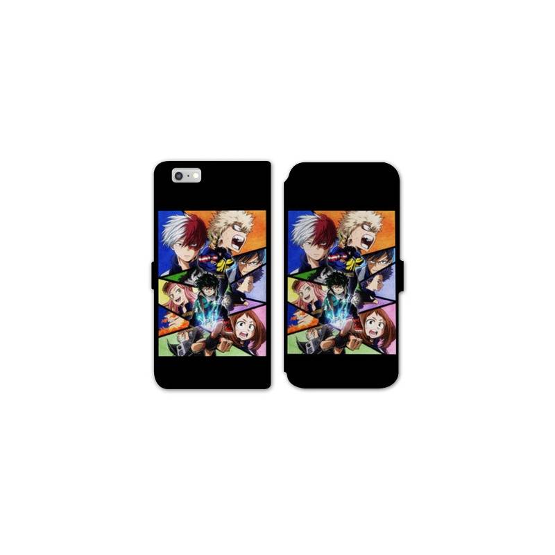RV Housse cuir portefeuille Iphone 6 / 6s Manga My hero acadamia noir