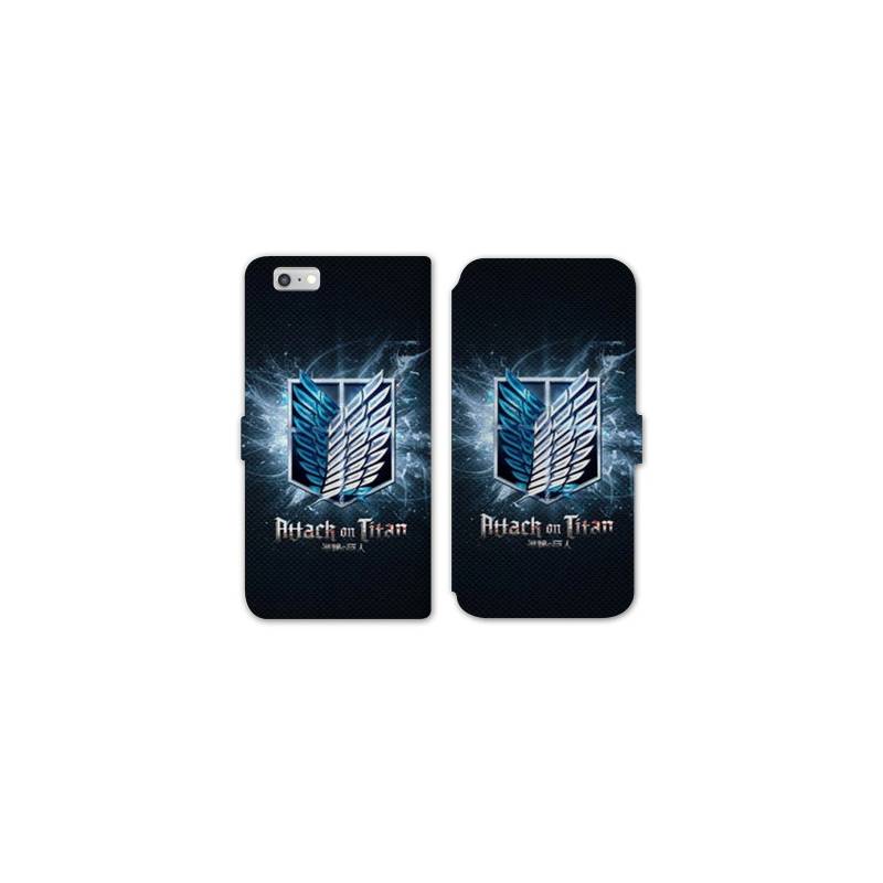 RV Housse cuir portefeuille Iphone 7 / 8 Manga Attaque titans noir