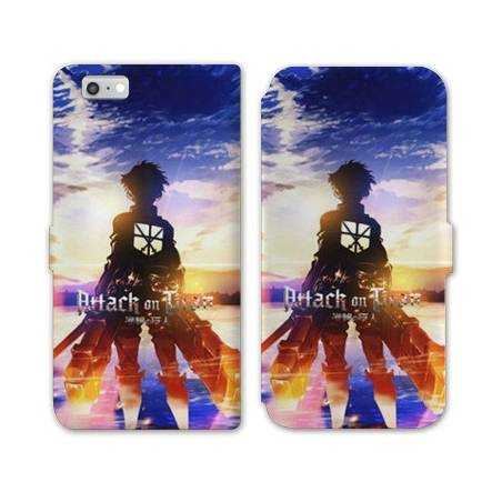 RV Housse cuir portefeuille Iphone 7 / 8 Manga Attaque titans Soleil