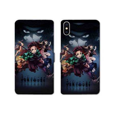 RV Housse cuir portefeuille Iphone XR Manga Damon Slayer Noir